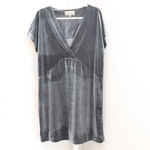 Sundays in Brooklyn Velvet Mini Dress Size L Gray Short Sleeve V-Neck Stretchy